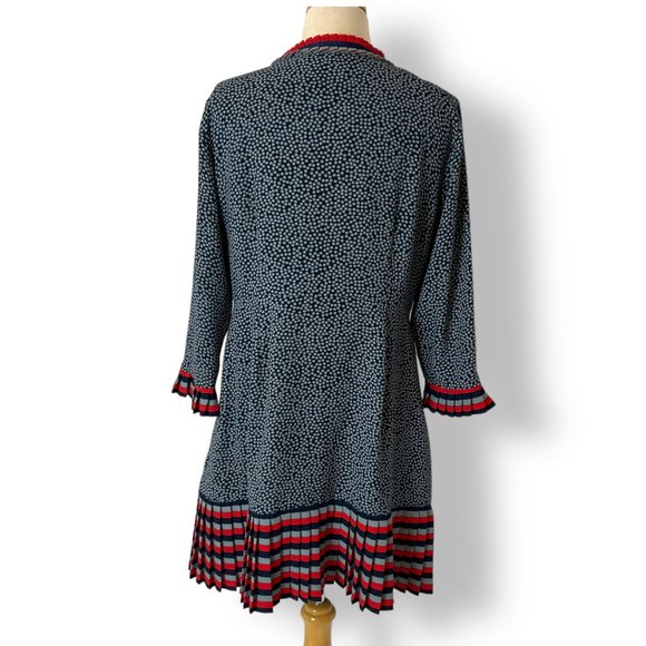Boden Lara Pleat Detail Dress Navy Polka Dot 10P Above Knee NWOT Red Gray Blue - Picture 4 of 10